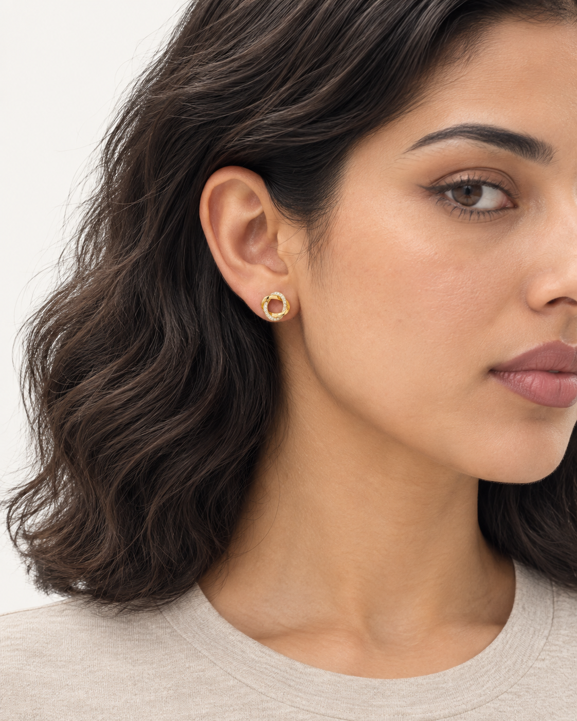 Twisted Circle Studs — worn close view