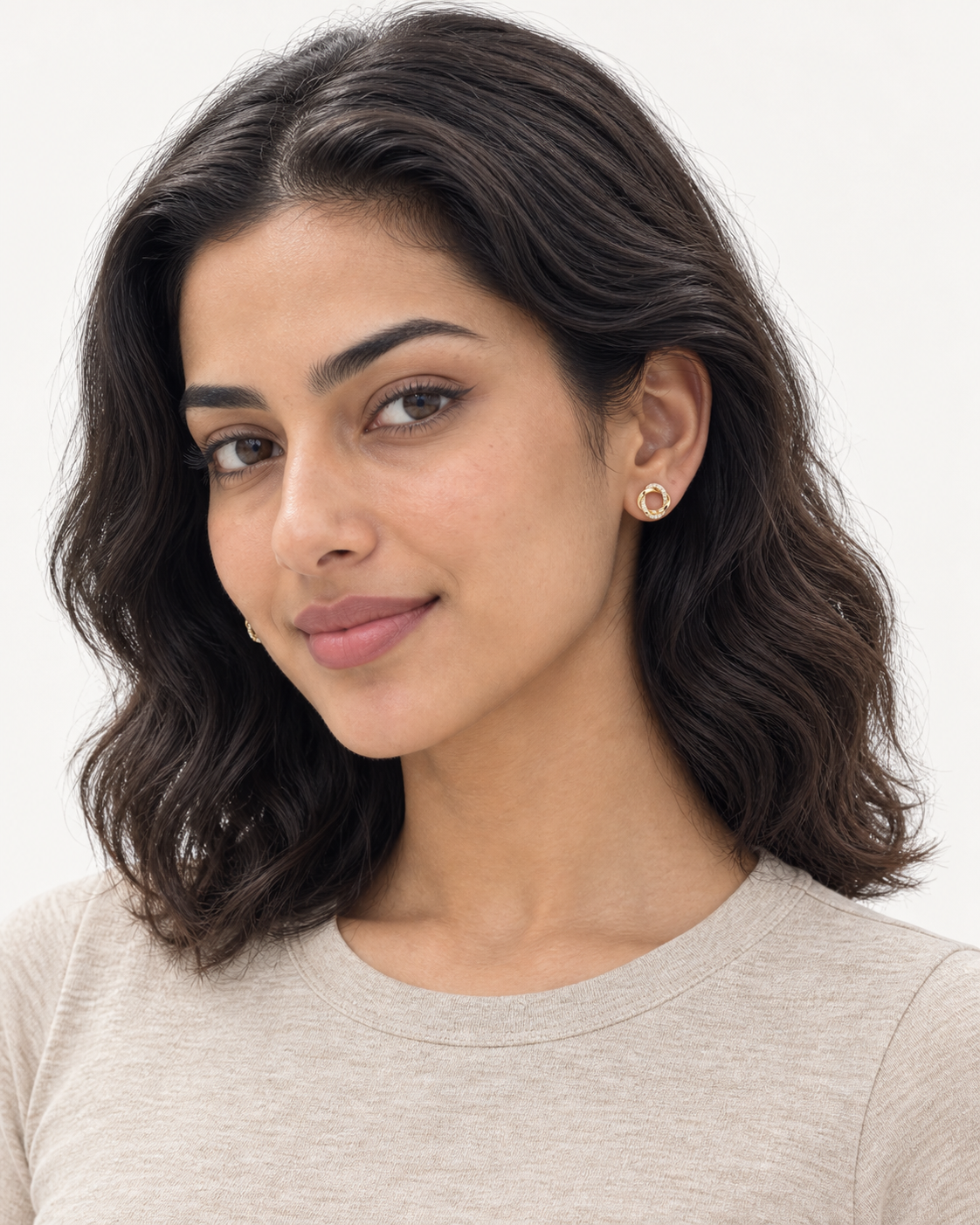 Twisted Circle Studs — worn studio view