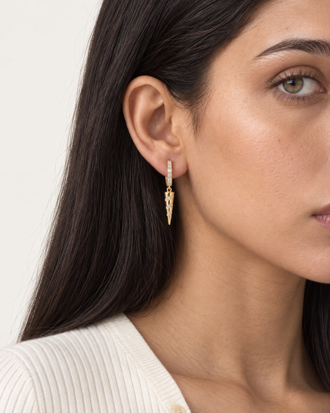 Wrapped Spike Hoops — worn close view
