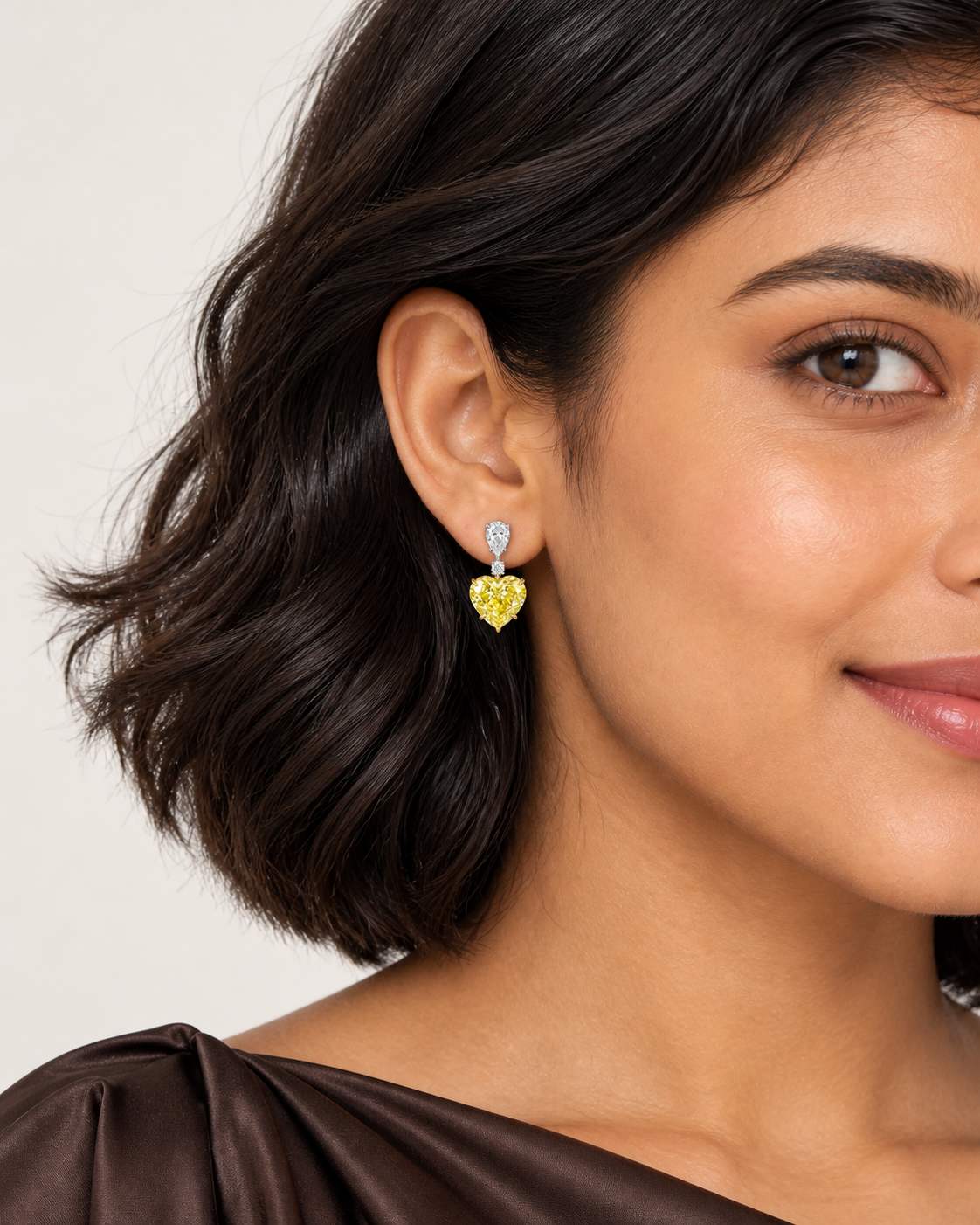 Yellow Heart Drop Earrings — worn close view