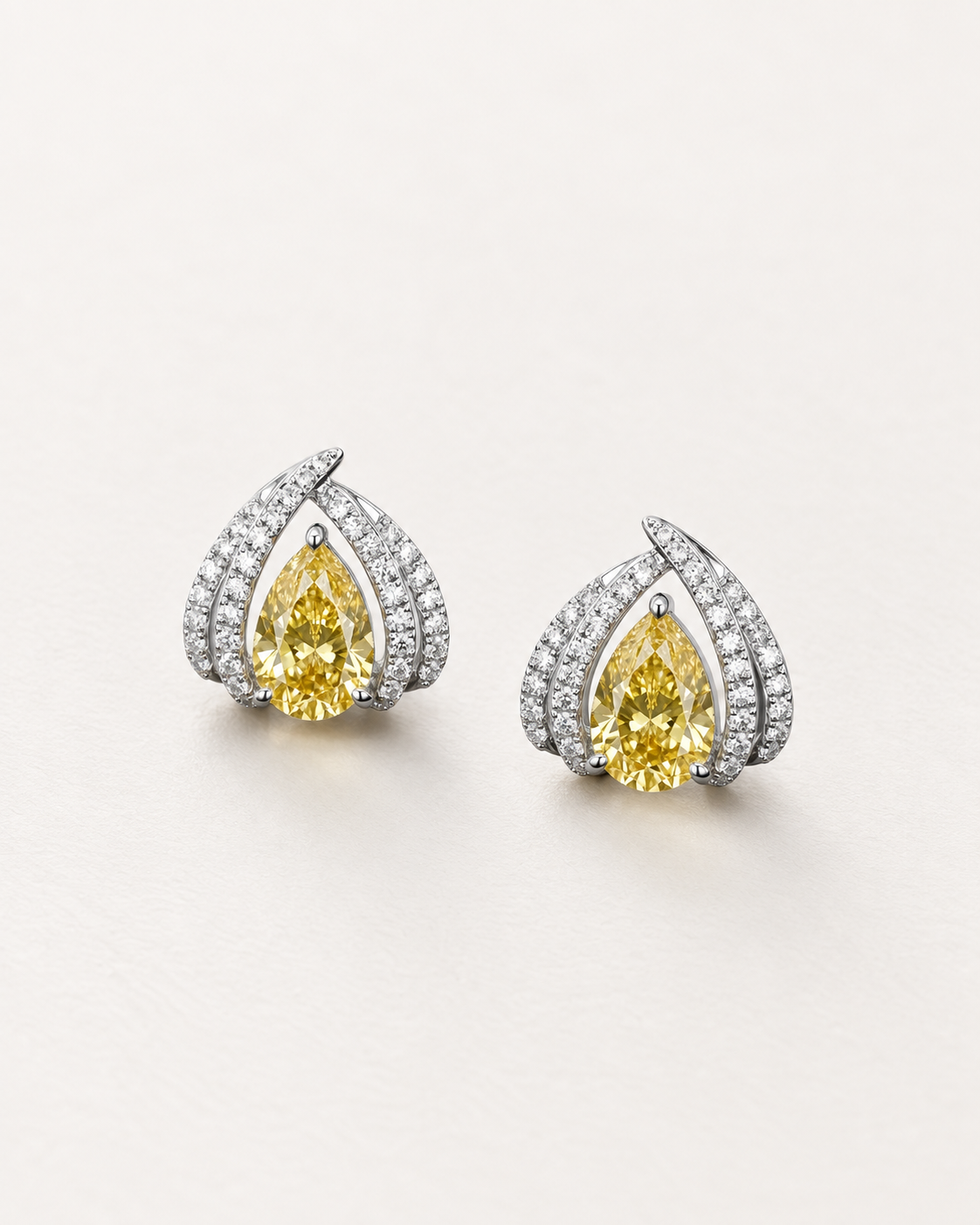 Yellow Pear Halo Studs — complete product view