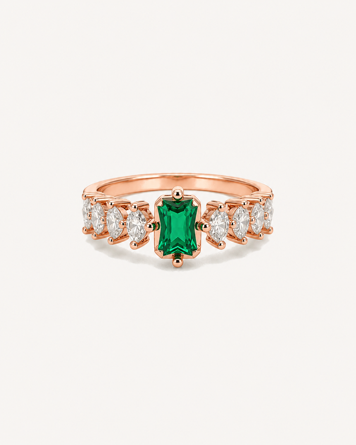 Green Step-Cut Ring - Rose Gold