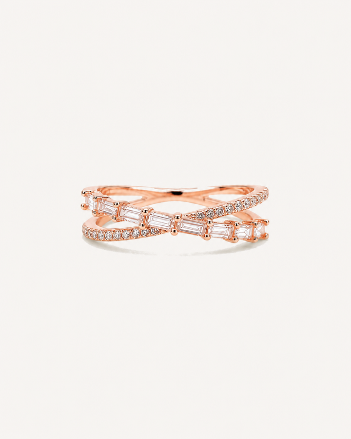 Baguette Crossover Ring - Rose Gold