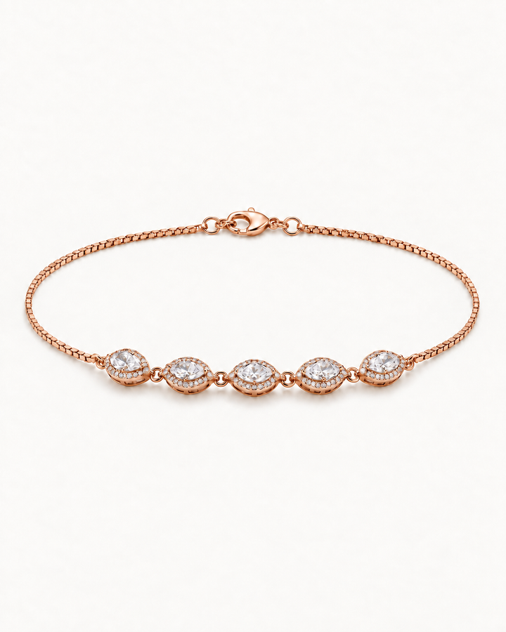 Marquise Trail Bracelet - Rose Gold, five diamond motifs and lobster clasp