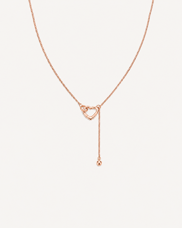 Heart Lariat Necklace - Rose Gold