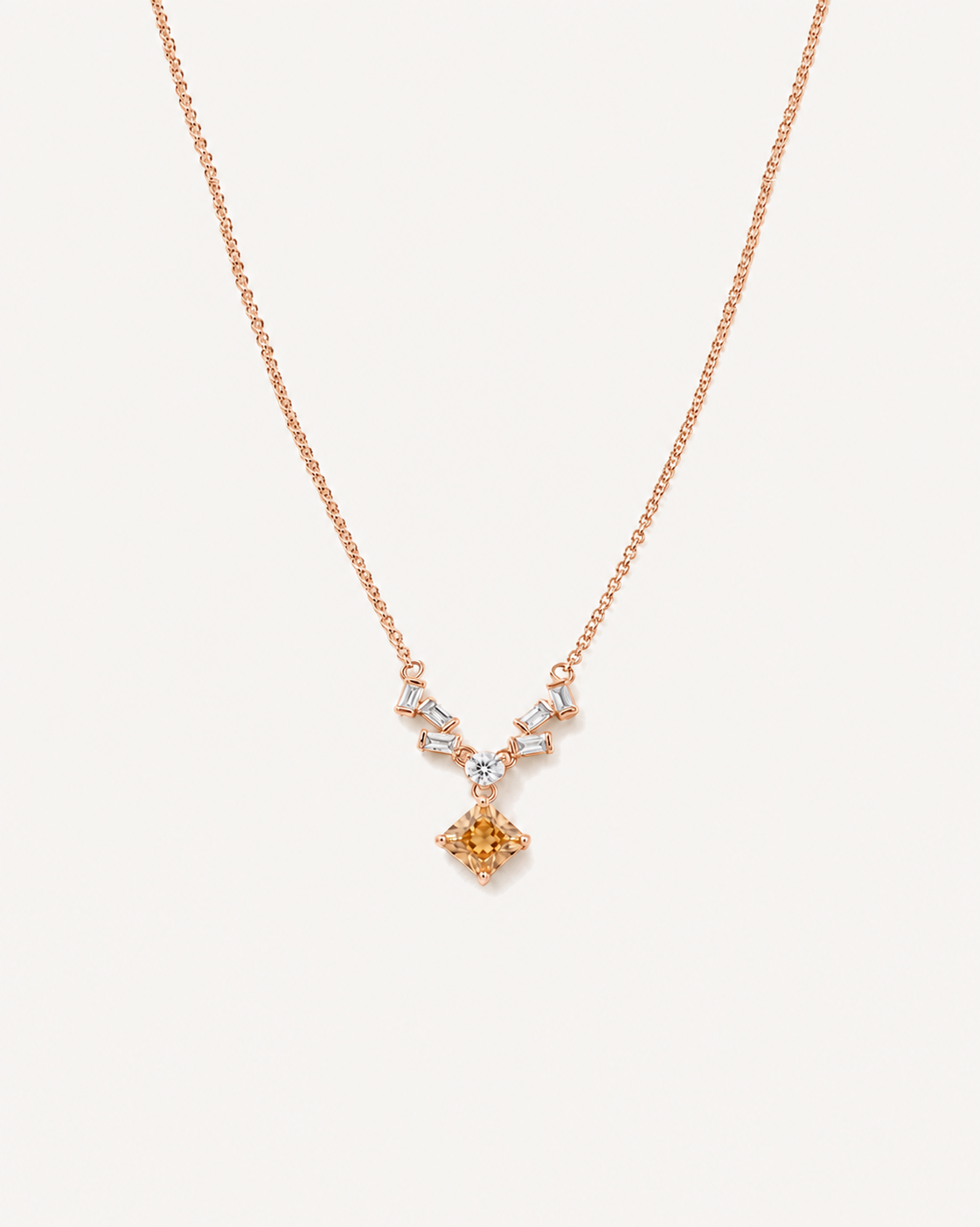 Baguette Square Necklace - Rose Gold