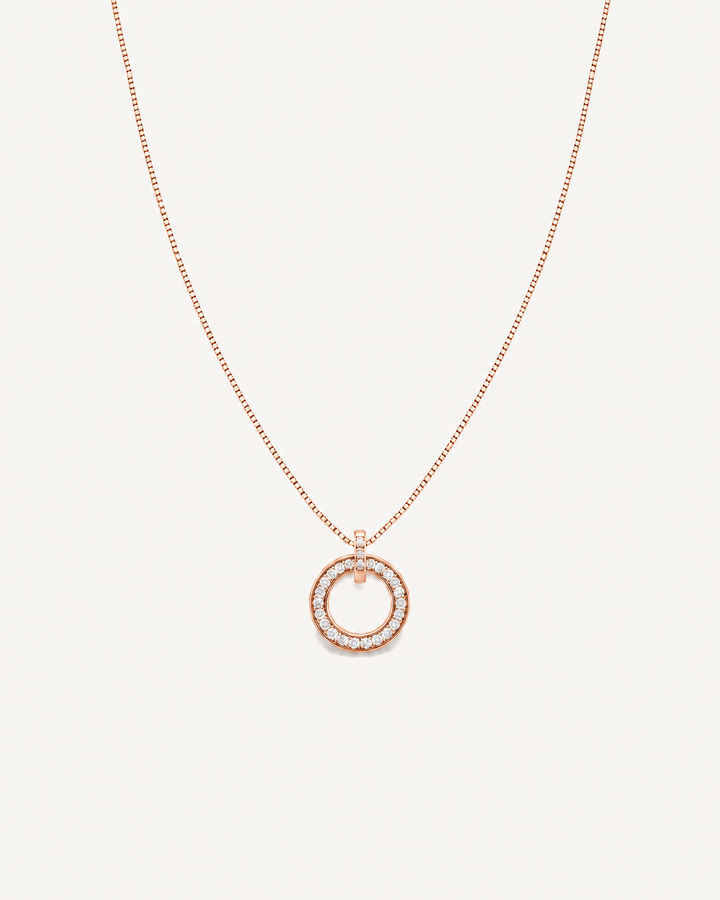 Pavé Circle Necklace - Rose Gold