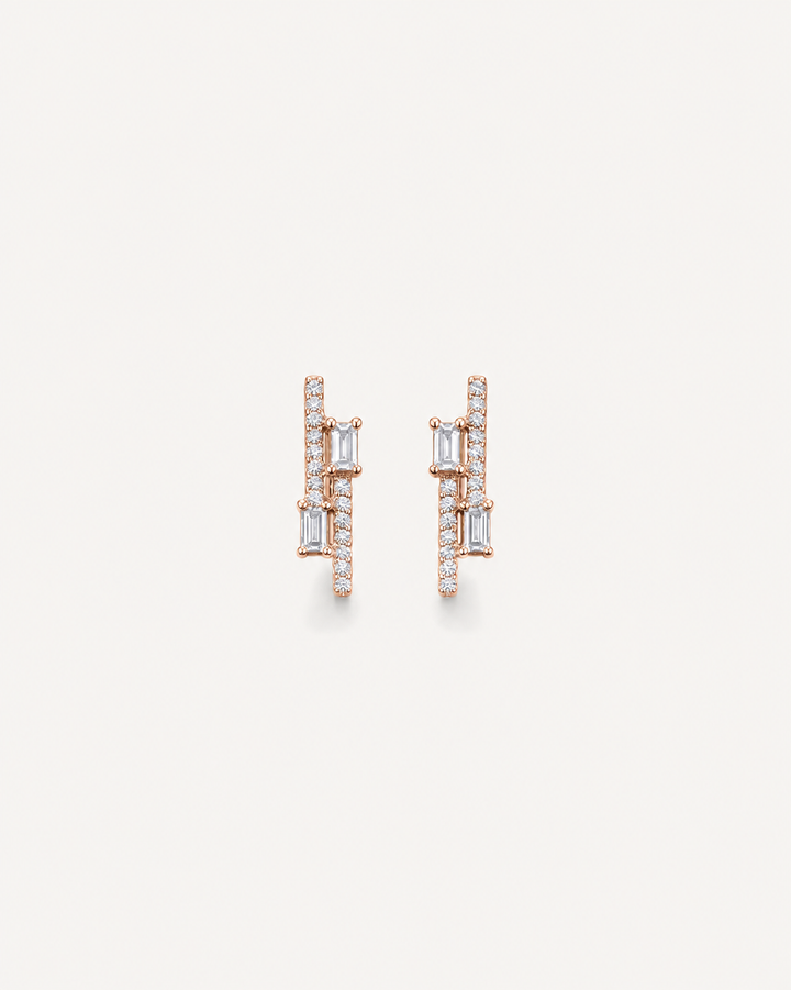 Baguette Bar Studs - Rose Gold