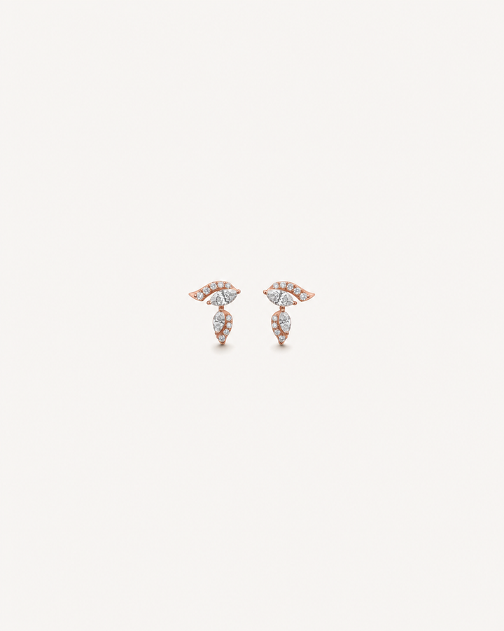 Curved Leaf Drop Earrings - Rose Gold