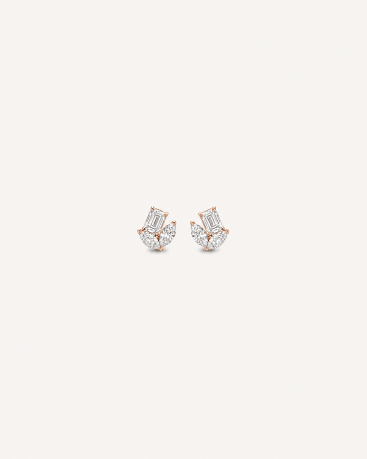 Baguette Fan Studs - Rose Gold