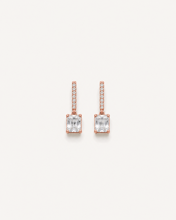 Linear Square Drop Earrings - Rose Gold