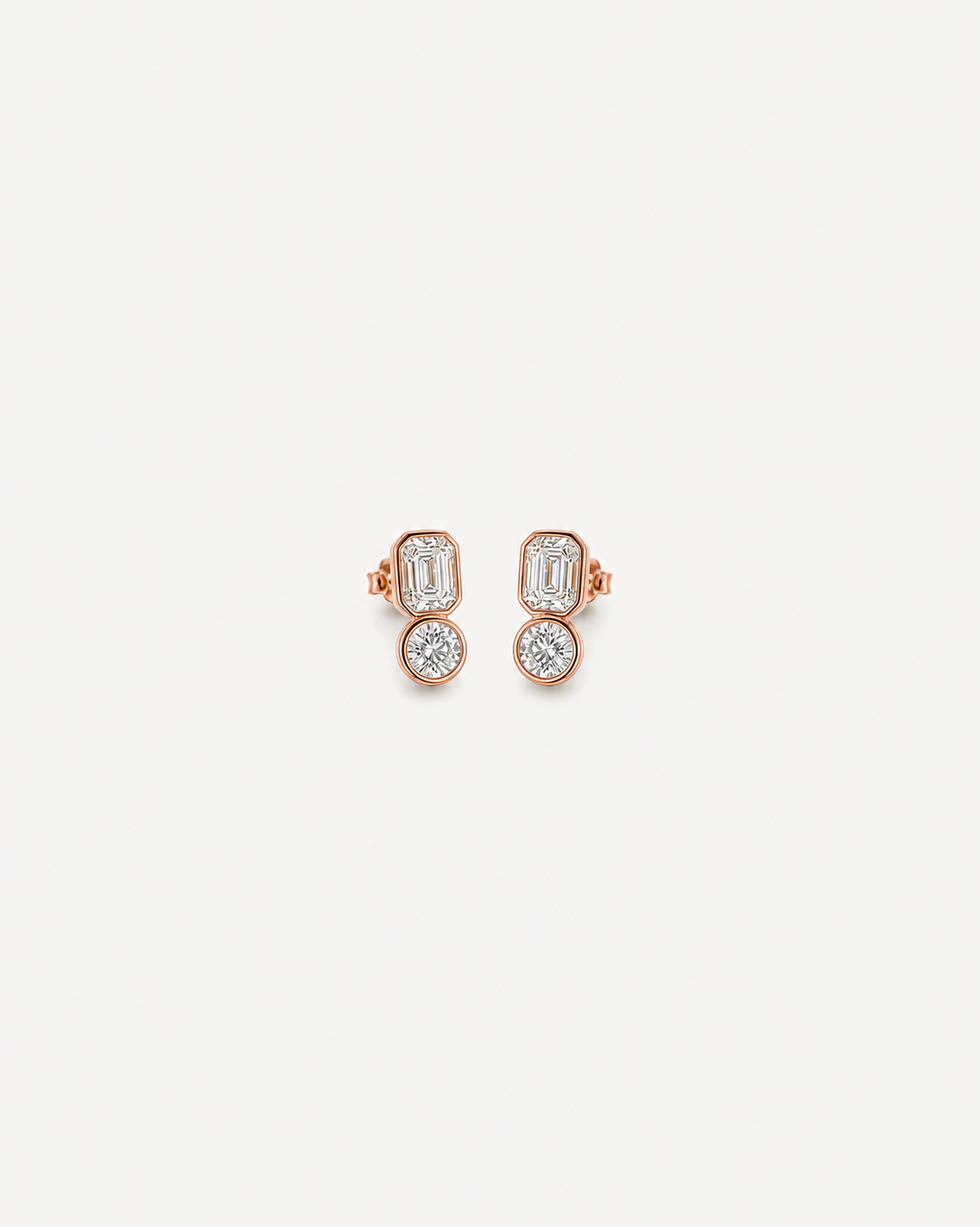 Baguette Round Drop Earrings - Rose Gold