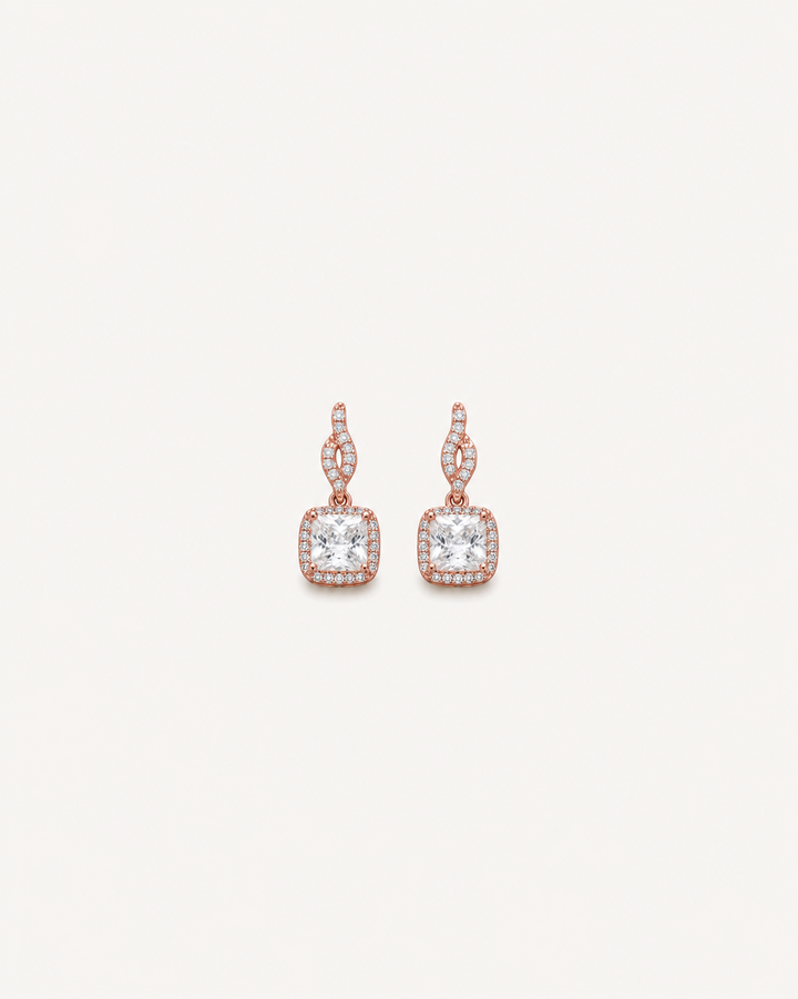 Curved Cushion Drop Earrings - Rose Gold