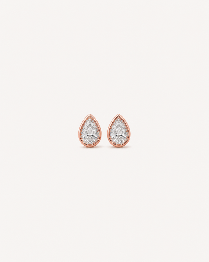 Pear Halo Studs - Rose Gold