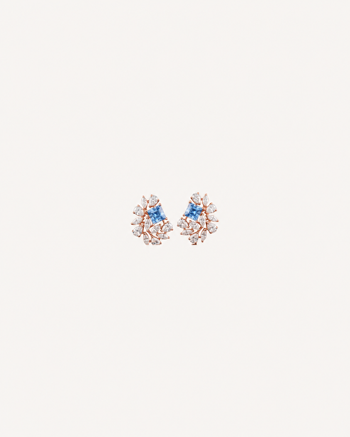 Blue Square Cluster Studs - Rose Gold