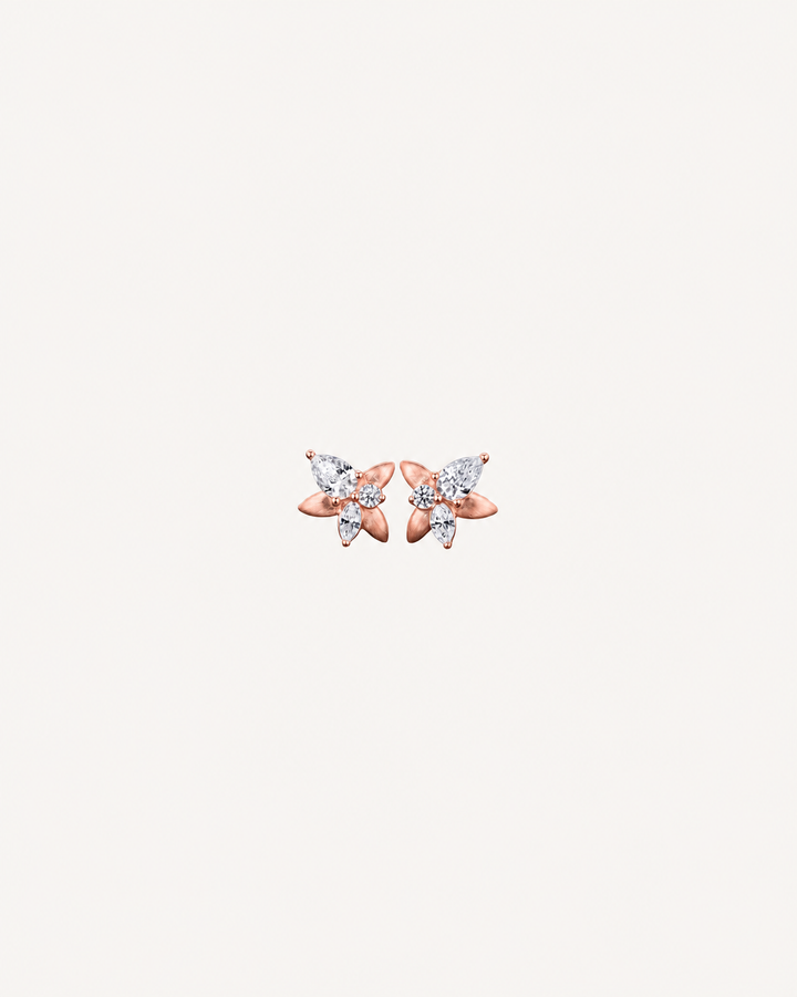 Floral Marquise Studs - Rose Gold