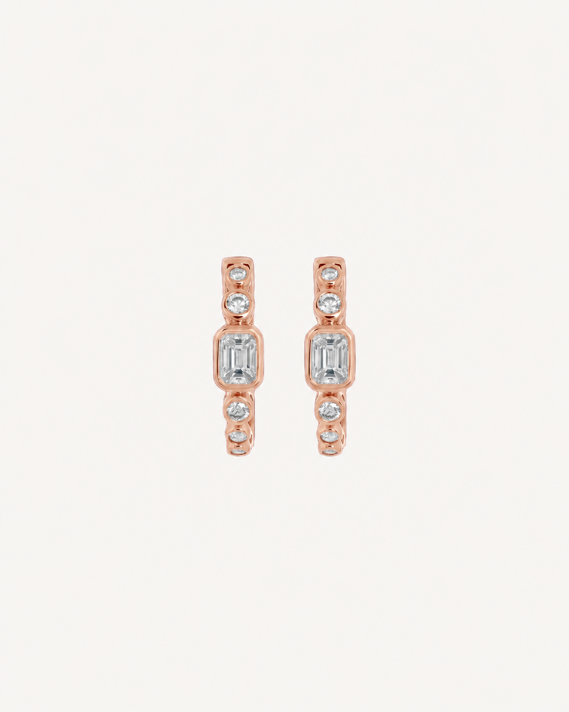 Baguette Station Hoops - Rose Gold