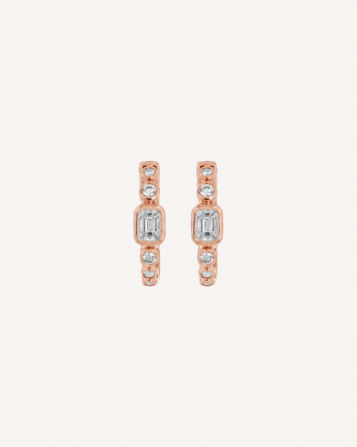 Baguette Station Hoops - Rose Gold