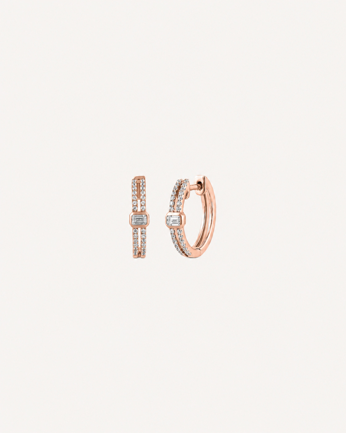 Split Baguette Hoops - Rose Gold