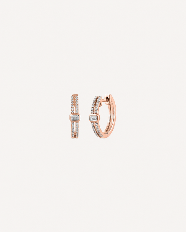 Split Baguette Hoops - Rose Gold