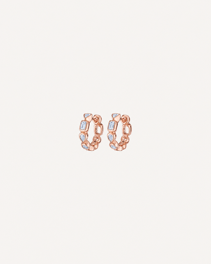 Mixed-Cut Link Hoops - Rose Gold