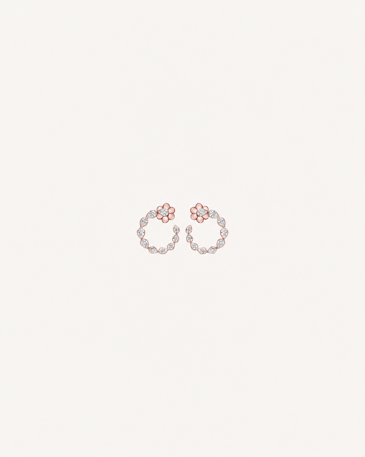Floral Marquise Hoops - Rose Gold