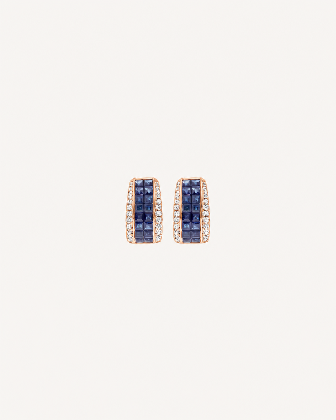 Blue Grid Hoops - Rose Gold
