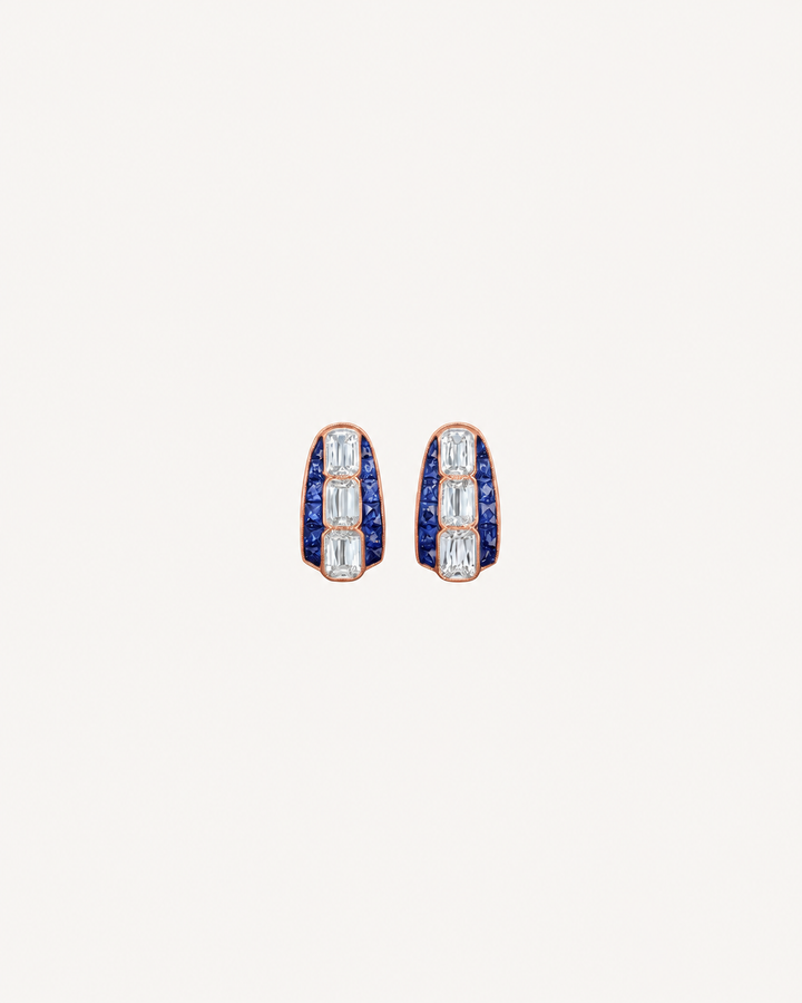 Blue Panel Hoops - Rose Gold