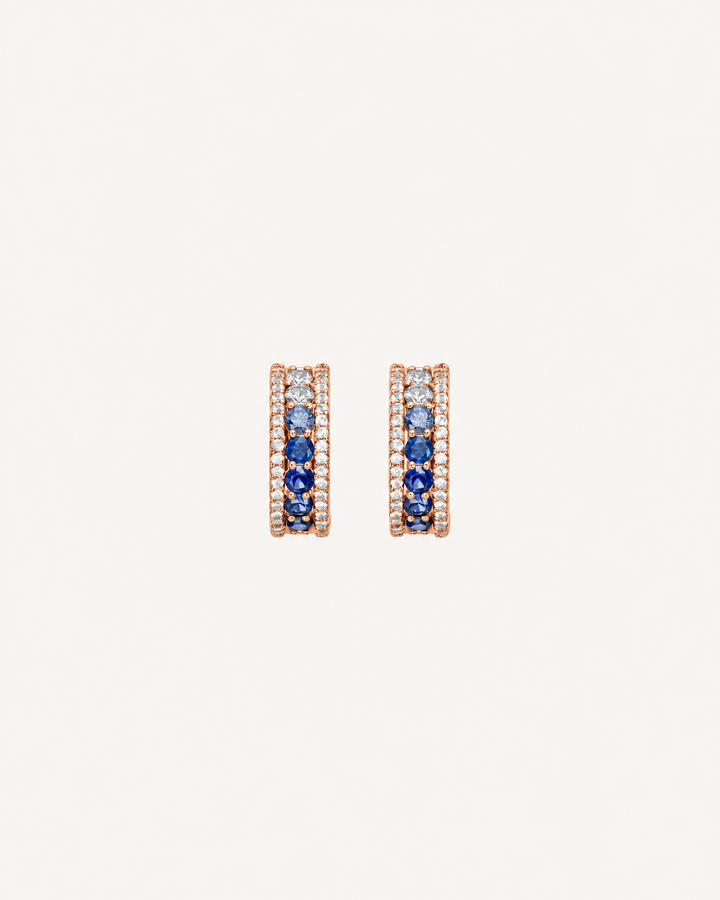 Blue Round Hoops - Rose Gold