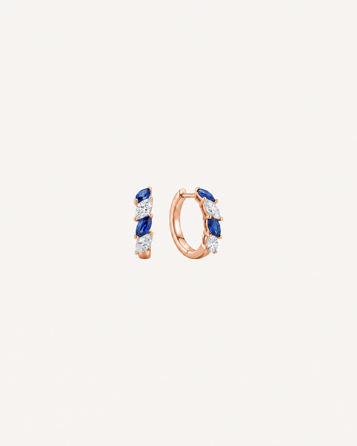 Blue Marquise Hoops - Rose Gold