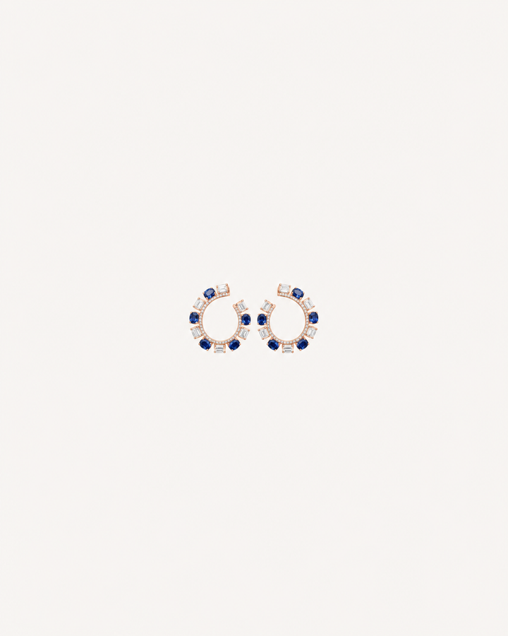 Blue Open Hoops - Rose Gold