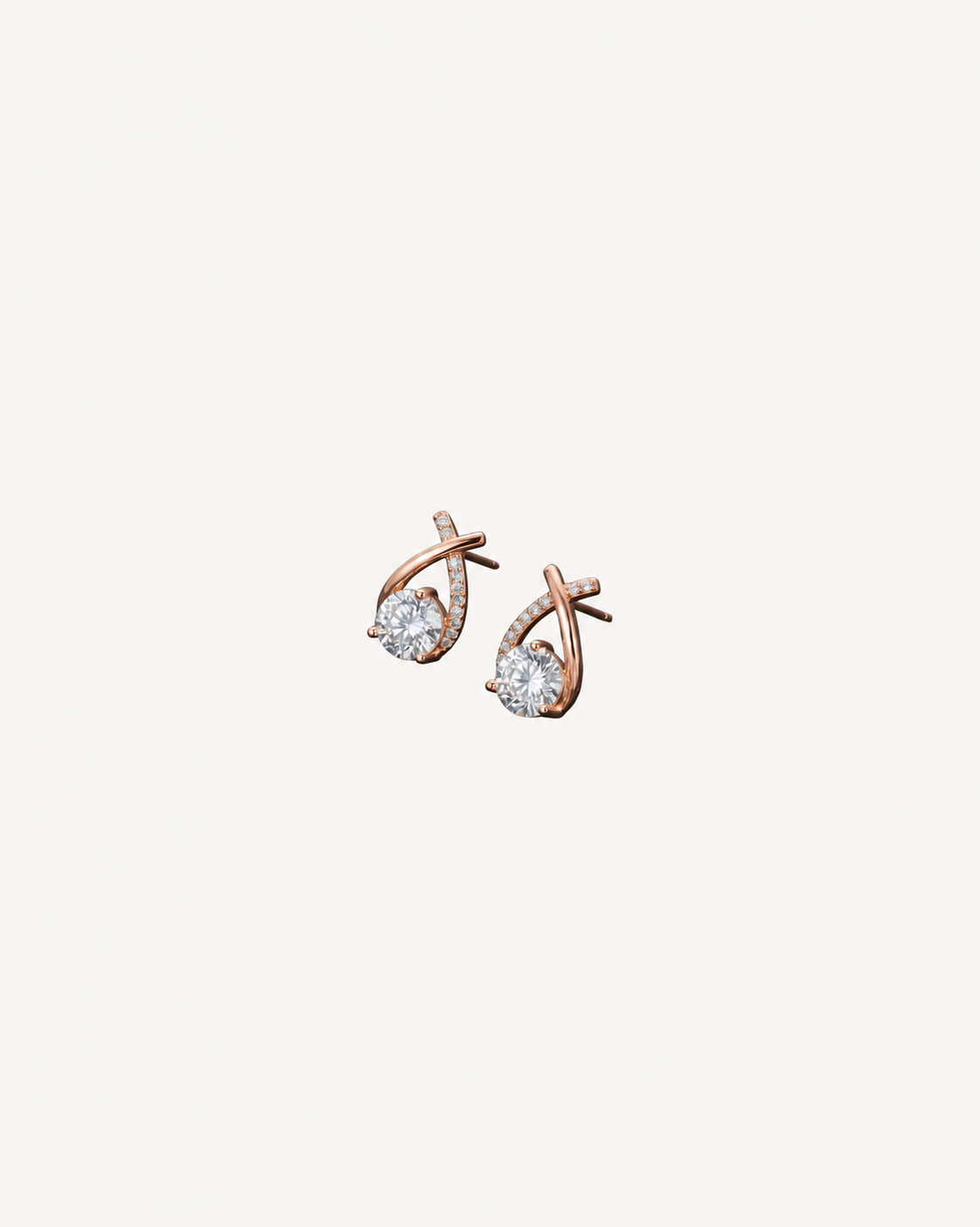 Curved Solitaire Studs - Rose Gold