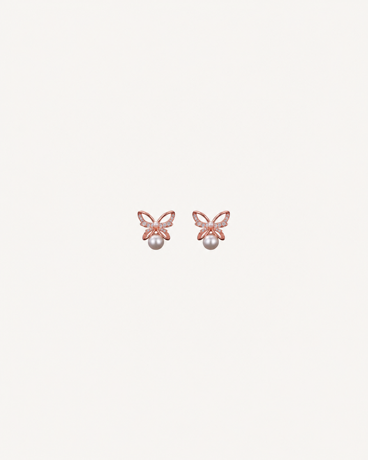 Pearl Butterfly Studs - Rose Gold