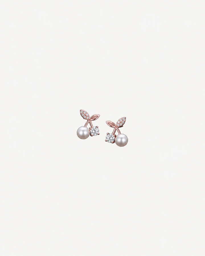 Pearl Cherry Studs - Rose Gold