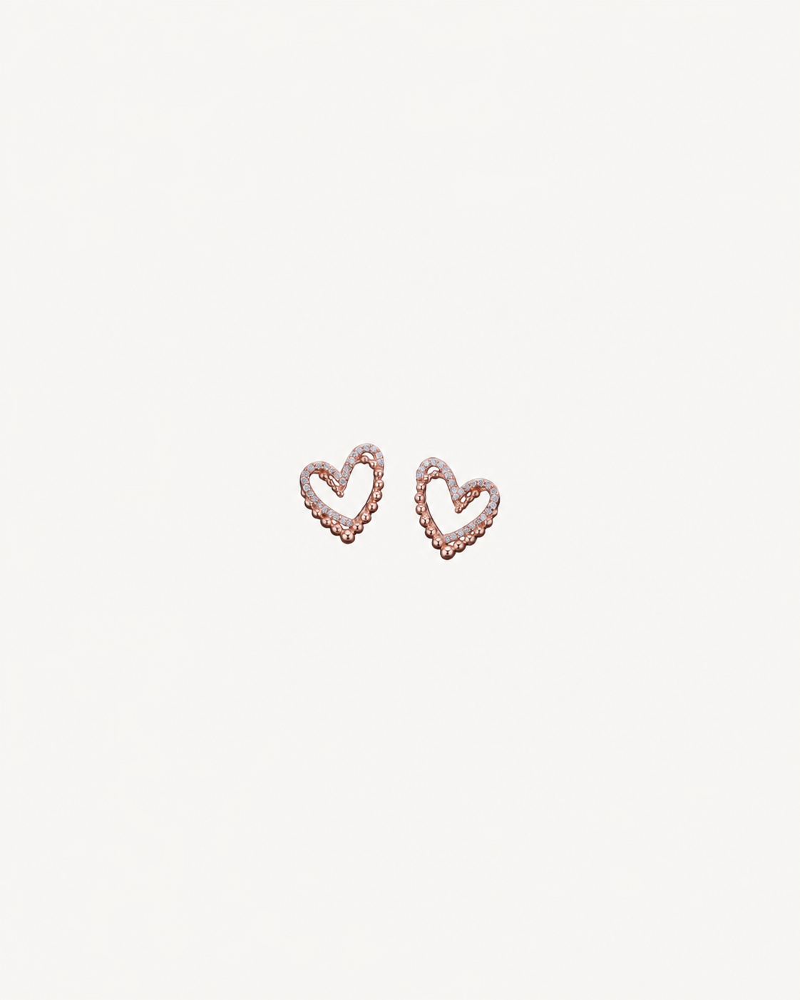 Beaded Heart Studs - Rose Gold