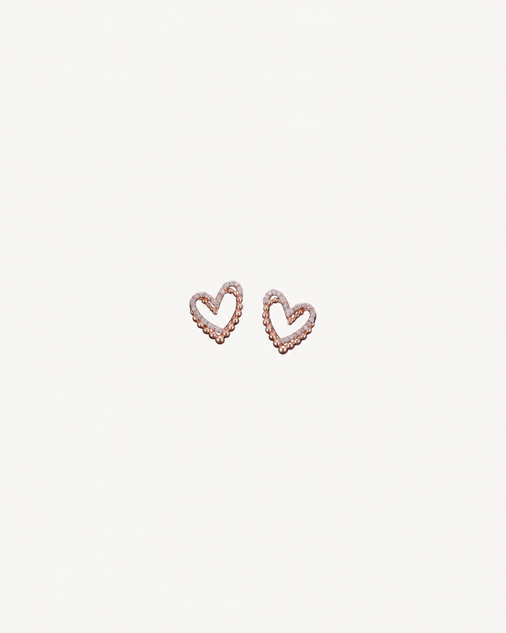 Beaded Heart Studs - Rose Gold