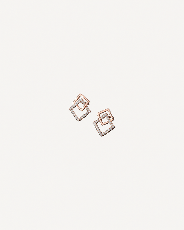 Linked Square Studs - Rose Gold