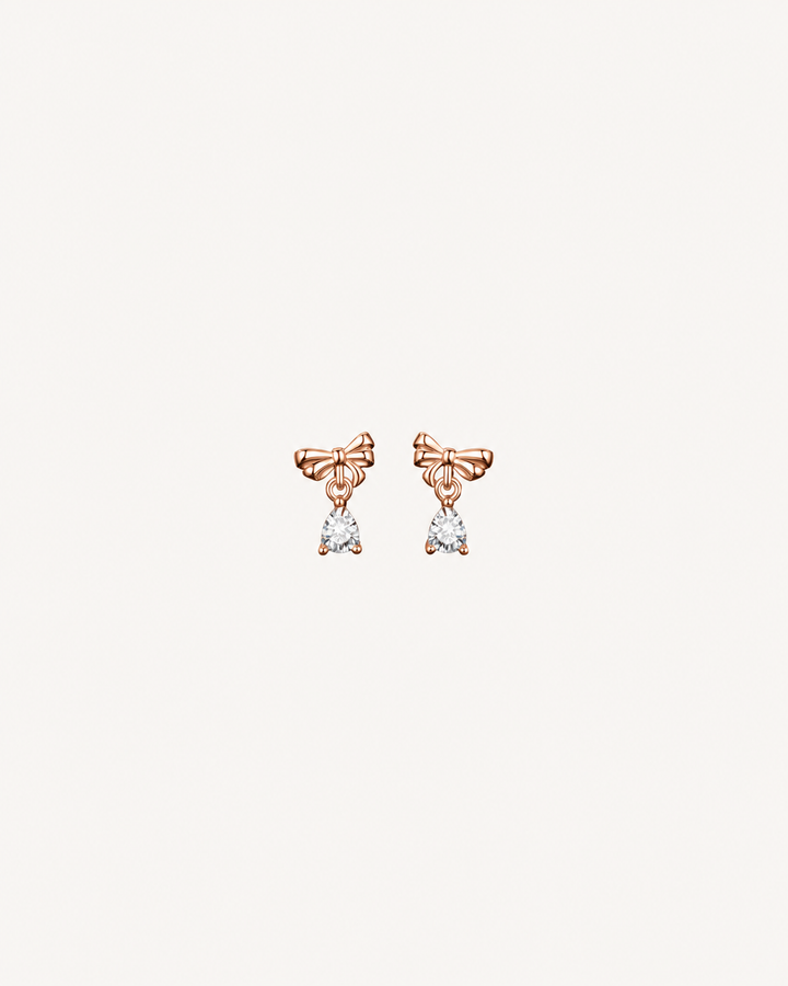 Bow Pear Drop Earrings - Rose Gold