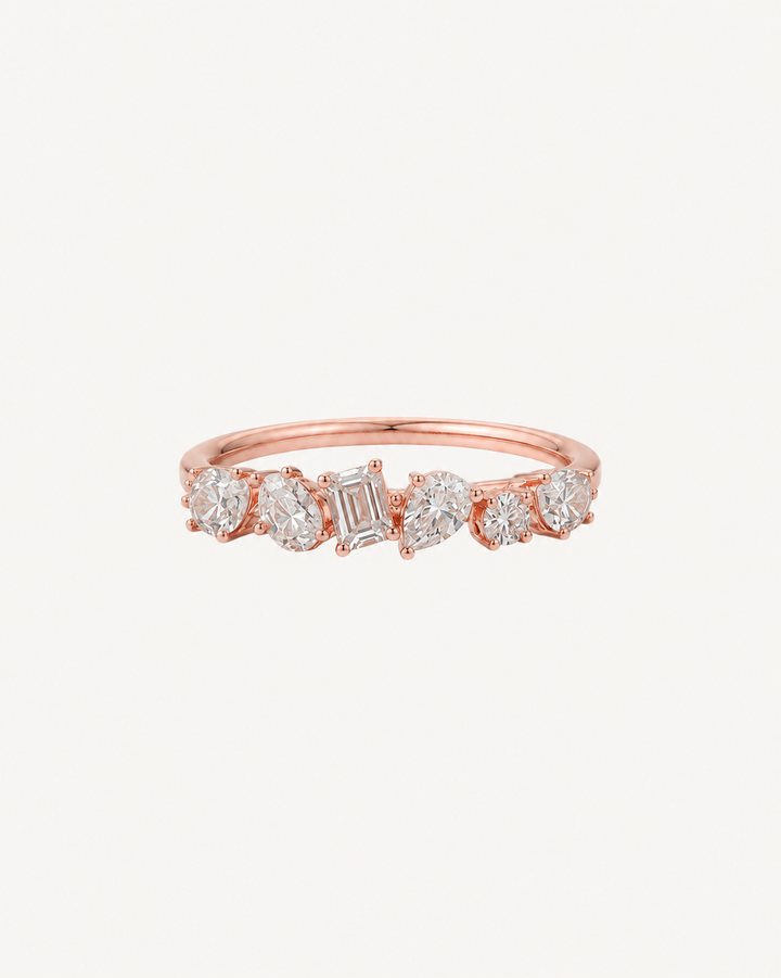 Mixed-Cut Row Ring - Rose Gold