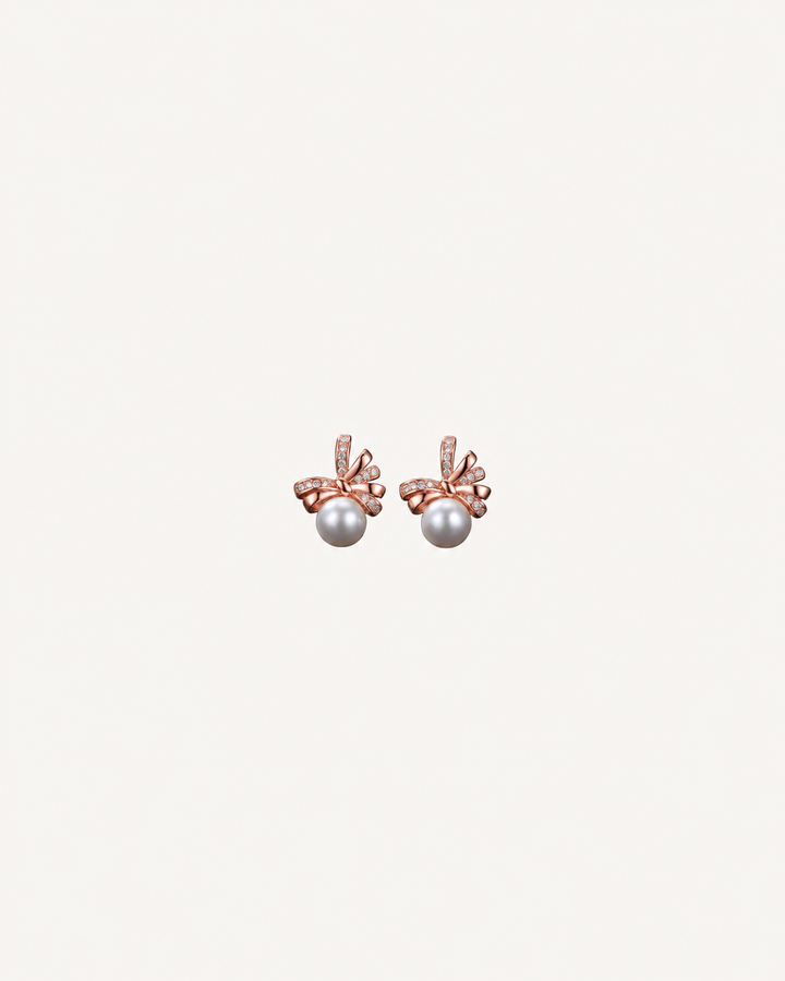 Pearl Ribbon Studs - Rose Gold