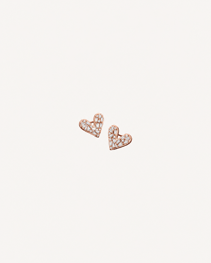 Baguette Heart Studs - Rose Gold