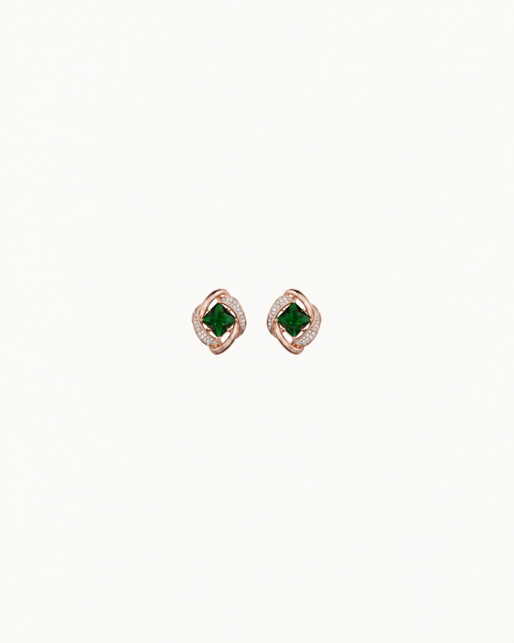 Green Spiral Studs - Rose Gold