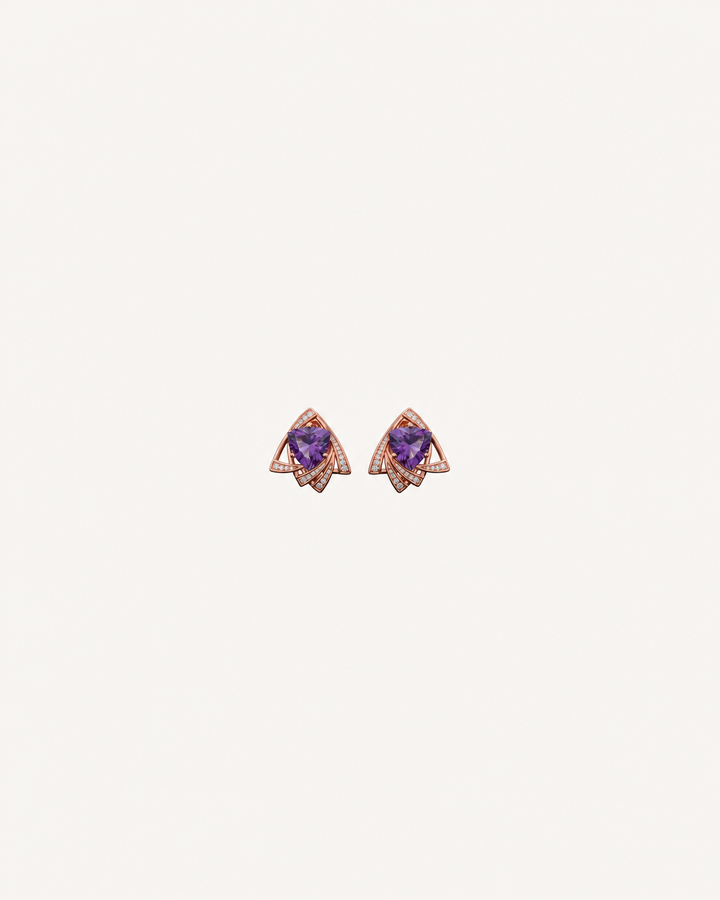 Purple Pear Studs - Rose Gold