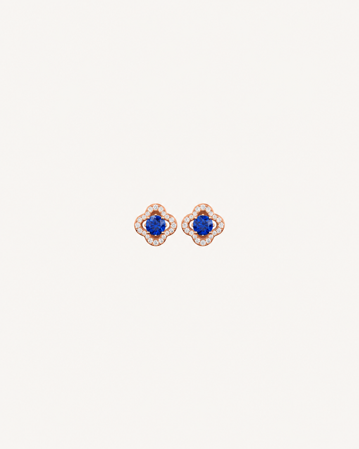 Blue Clover Studs - Rose Gold