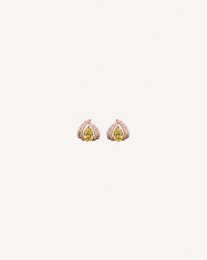 Yellow Pear Halo Studs - Rose Gold