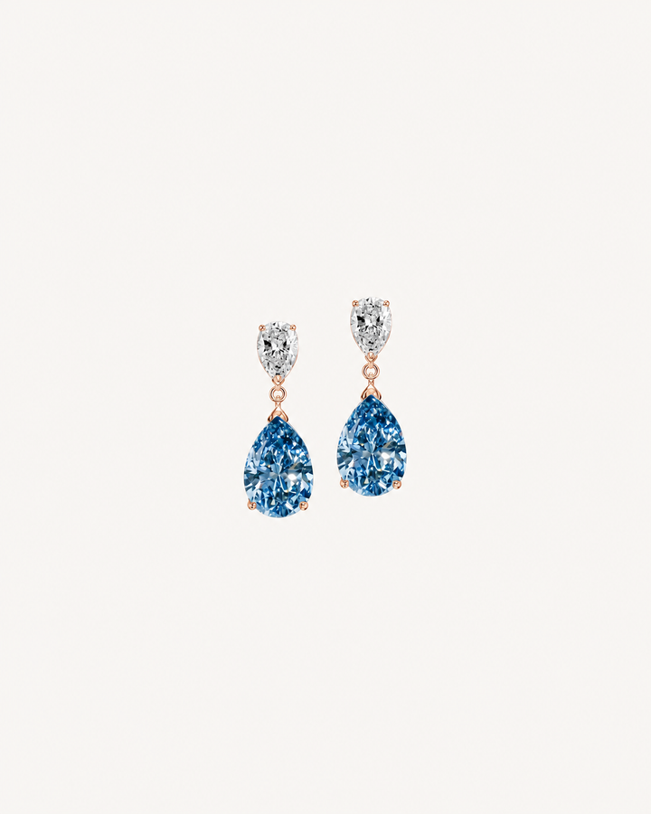 Blue Pear Drop Earrings - Rose Gold