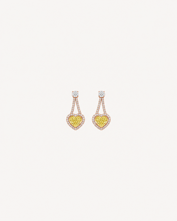 Framed Heart Drop Earrings - Rose Gold