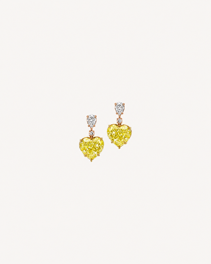 Yellow Heart Drop Earrings - Rose Gold