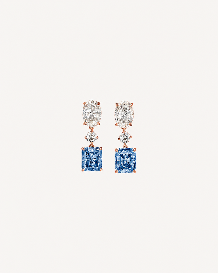 Blue Rectangle Drop Earrings - Rose Gold