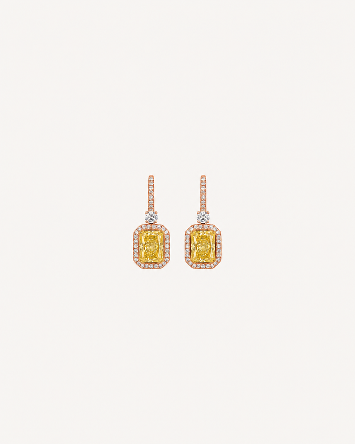 Yellow Baguette Drop Earrings - Rose Gold